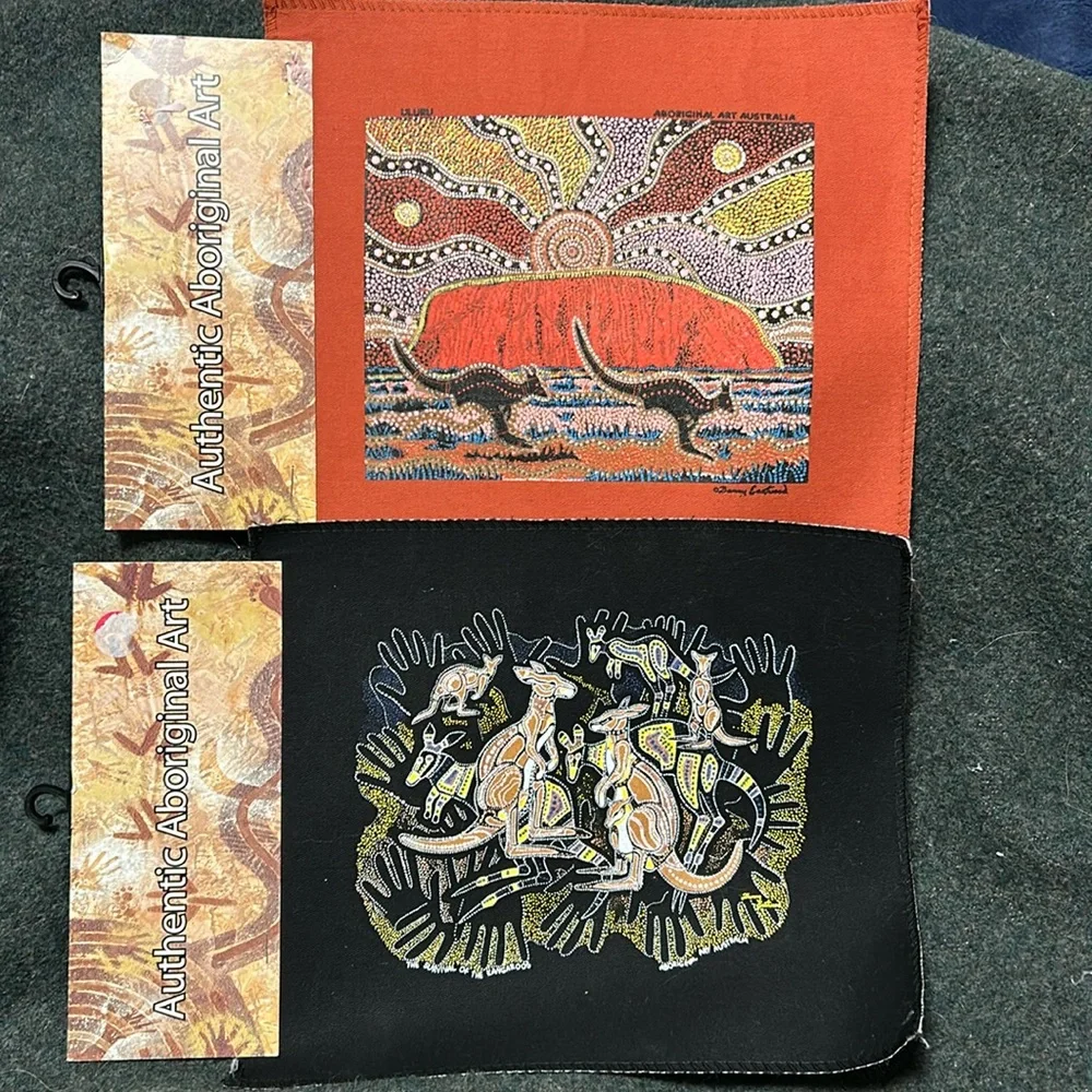 Uluru Aboriginal Art AUSTRALIA PRINT + Survival of the Kangaroos on Cotton Mat